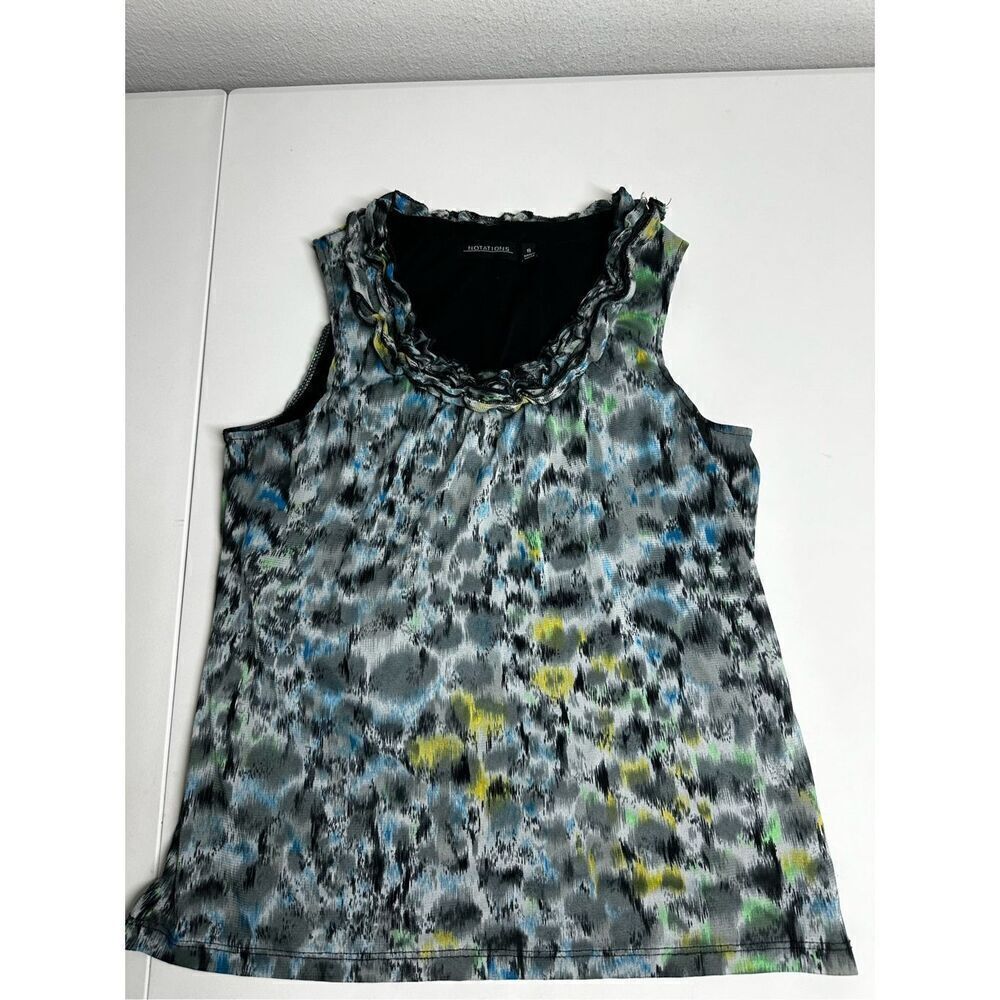 Notations Women’s Bohemian Sleeveless Rushed Neck Top Size S Lined Animal Print